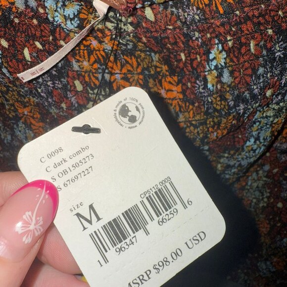 Free People BNWT New with tags size M Medium smocked puff sleeve crop top blouse - Picture 7 of 9